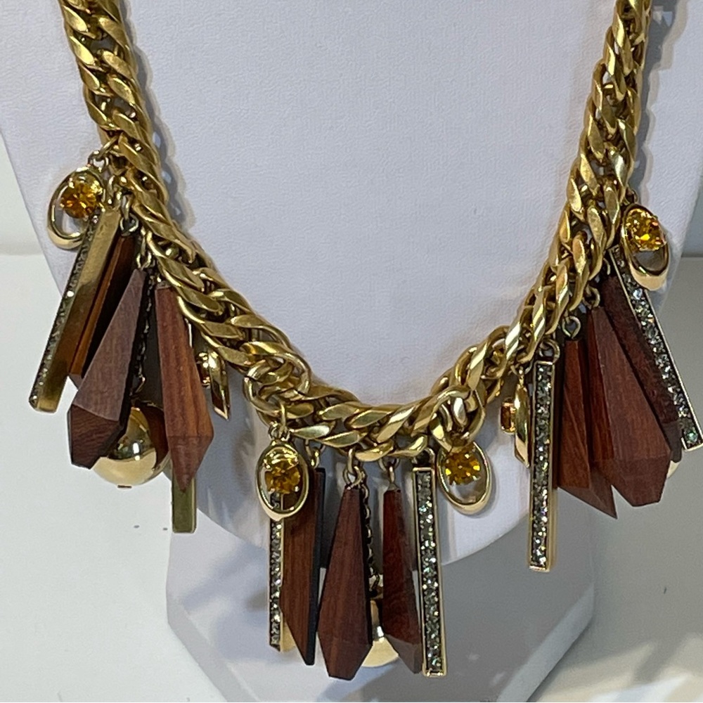 J.CREW Statement Wood Crystal Adjustable Cord Necklace